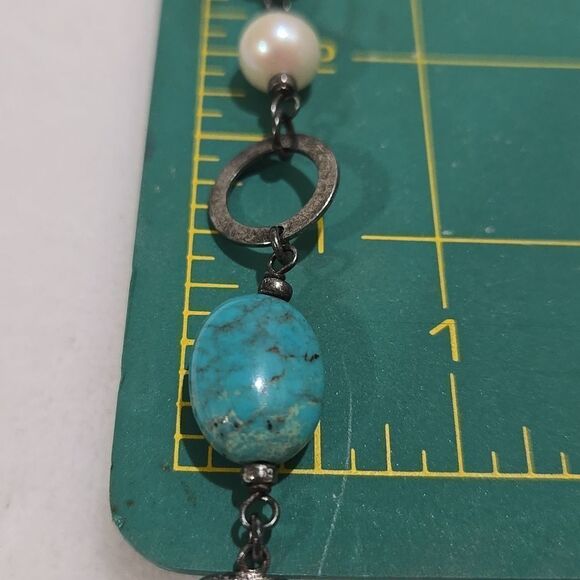 Navajo pearl turquoise necklace- Turquoise necklace and  Vintage Sterling Silver, Turquoise and Pearl Necklace